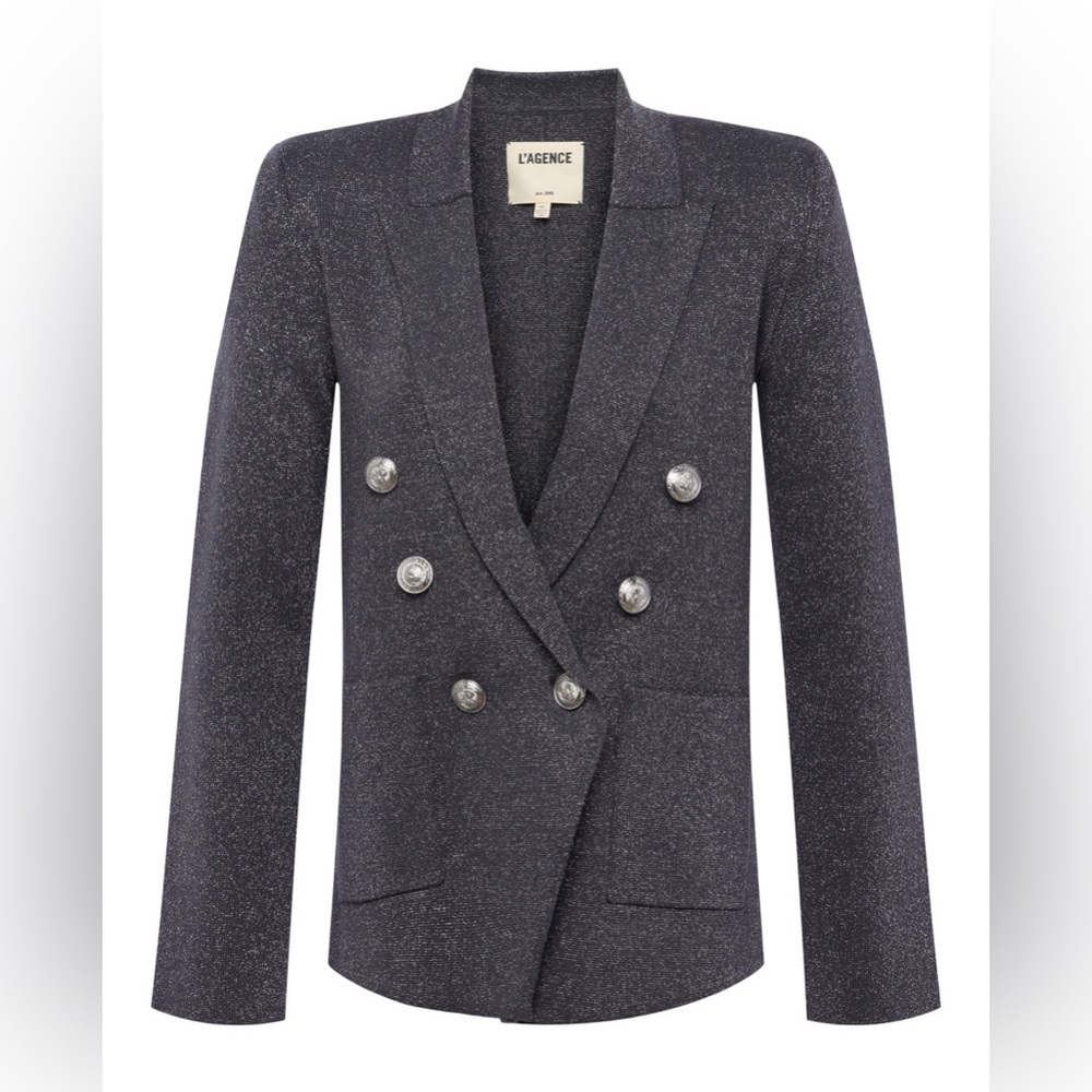 L’AGENCE Kenzie Metallic Knit Blazer 

COLOR: DARK SHADOW/SILVER NWT SIZE L ISN!